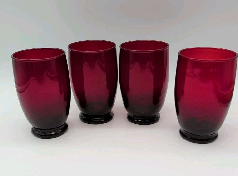 Set of 4 Anchor Hocking Royal Ruby Red 10 Oz Footed Juice Tumbler 4.5" Vintage
